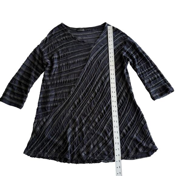 Cut Loose USA Made Lagenlook Mesh Ribbon Tunic 3/4 Sleeve Gray Blue Top M - Picture 4 of 8